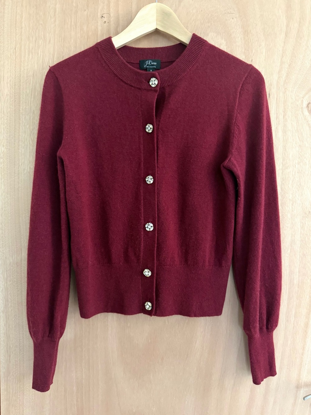 J. Crew 100% Cashmere Burgundy Jewel Button Cardigan Sweater